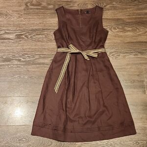 ❤️ BANANA REPUBLIC Y2K LINEN A-LINE MIDI DRESS, CHOCOLATE BROWN, 2